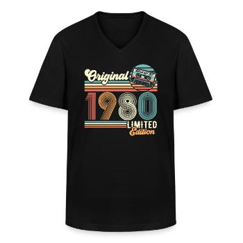 1980 ' s Original Vintage anniversaire rétro cadeau - T-shirt col V Homme - noir - Devant - AI Model Male 178 dark (178cm)