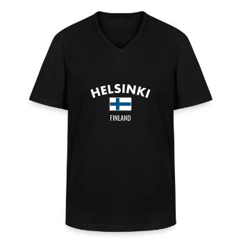 Helsinki Finland Finland Finnish Flag Finn - Men's V-Neck T-Shirt - black - Front - AI Model Male 178 dark (178cm)