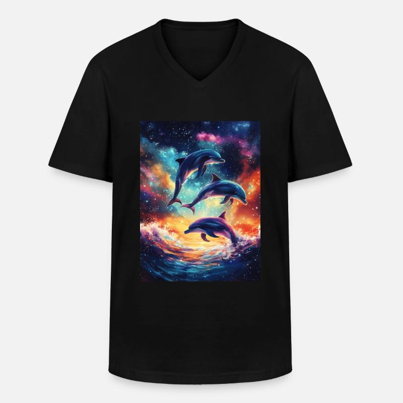 Bunte Delfine Galaxy - Männer-T-Shirt mit V-Ausschnitt - Schwarz