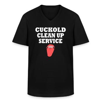 Cuckold cleanup service - Männer-T-Shirt mit V-Ausschnitt - Schwarz - Vorne - AI Model Male 178 dark (178cm)