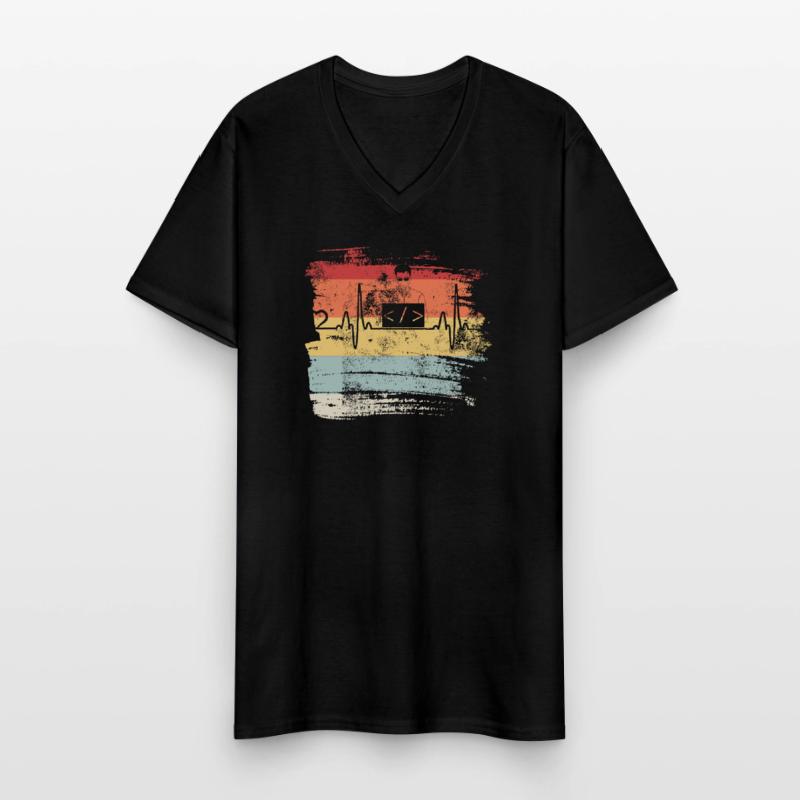 Programmation cadeau Heartbeat IT Coder Programmer T-shirt col V Homme