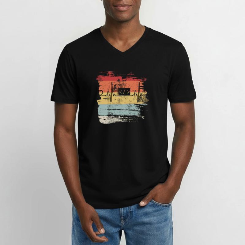 Programmation cadeau Heartbeat IT Coder Programmer T-shirt col V Homme