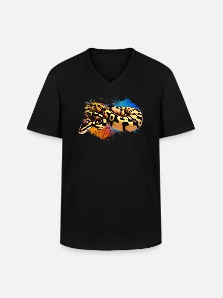 Ball Python Watercolor Reptile Keeper Snake Design - Men's V-Neck T-Shirt - black