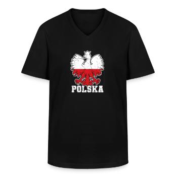 Polska Polish eagle Polish coat of arms Poland - Men's V-Neck T-Shirt - black - Front - AI Model Male 178 dark (178cm)