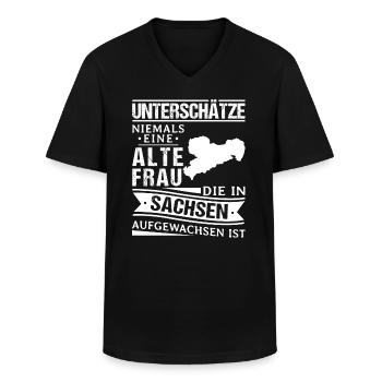 Sächsisch Dialekt Alte Frau Sachsen Ossi - Männer-T-Shirt mit V-Ausschnitt - Schwarz - Vorne - AI Model Male 178 dark (178cm)