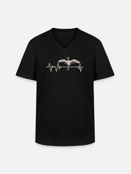 Crane Bird Heartbeat - Men's V-Neck T-Shirt - black