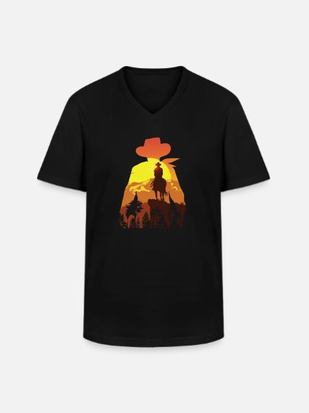 Cowboy with horse - Men's V-Neck T-Shirt - black