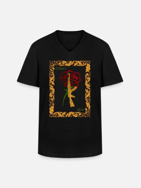 flower akm - T-shirt col V Homme - noir