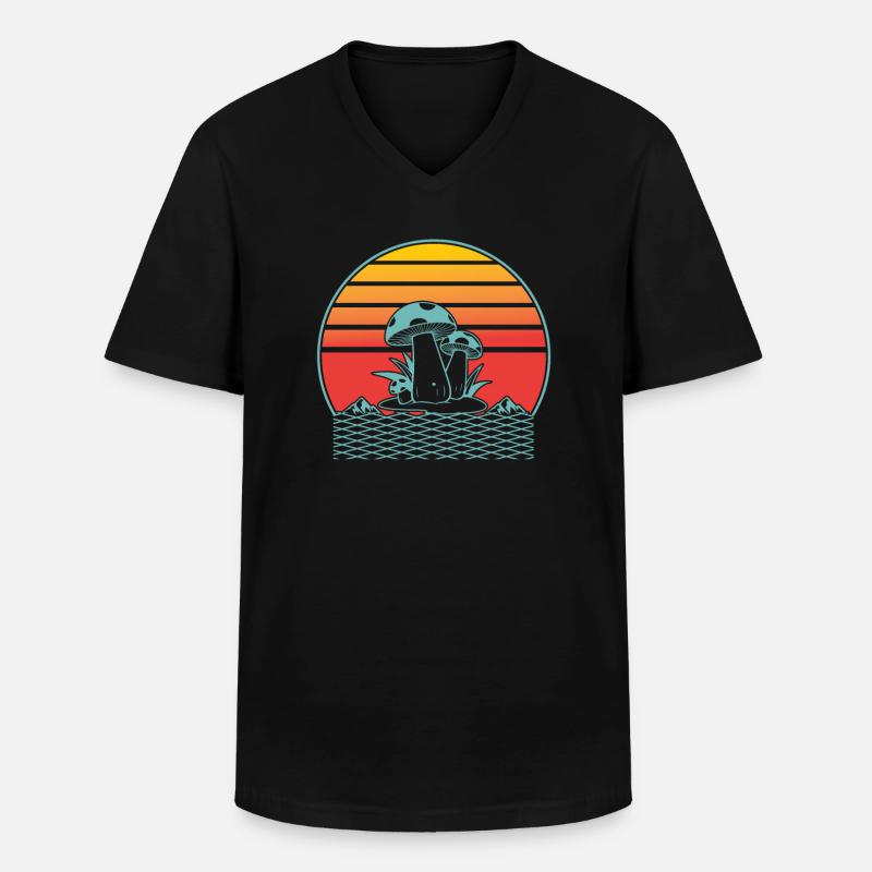 Pilze Retro - Männer-T-Shirt mit V-Ausschnitt - Schwarz
