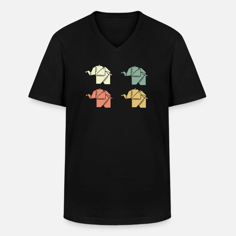 Origami Elefanten - Männer-T-Shirt mit V-Ausschnitt - Schwarz