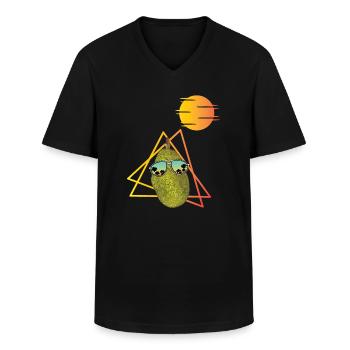 Jacquier rétro des années 80 - T-shirt col V Homme - noir - Devant - AI Model Male 178 dark (178cm)