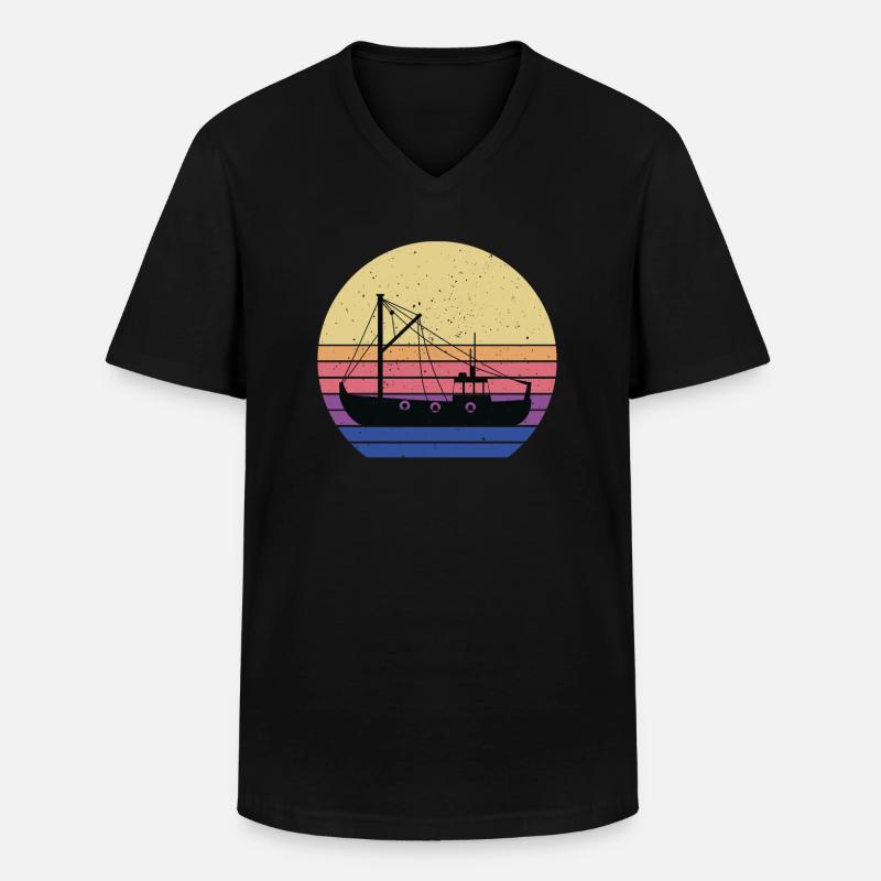 Fischkutter Retro Design - Männer-T-Shirt mit V-Ausschnitt - Schwarz