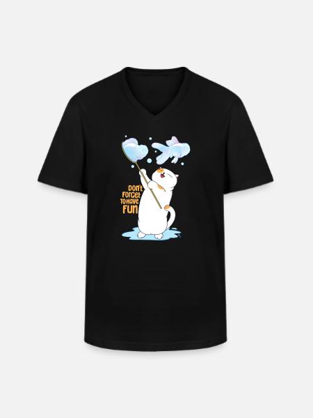 Cat Playing Bubble - Men's V-Neck T-Shirt - black