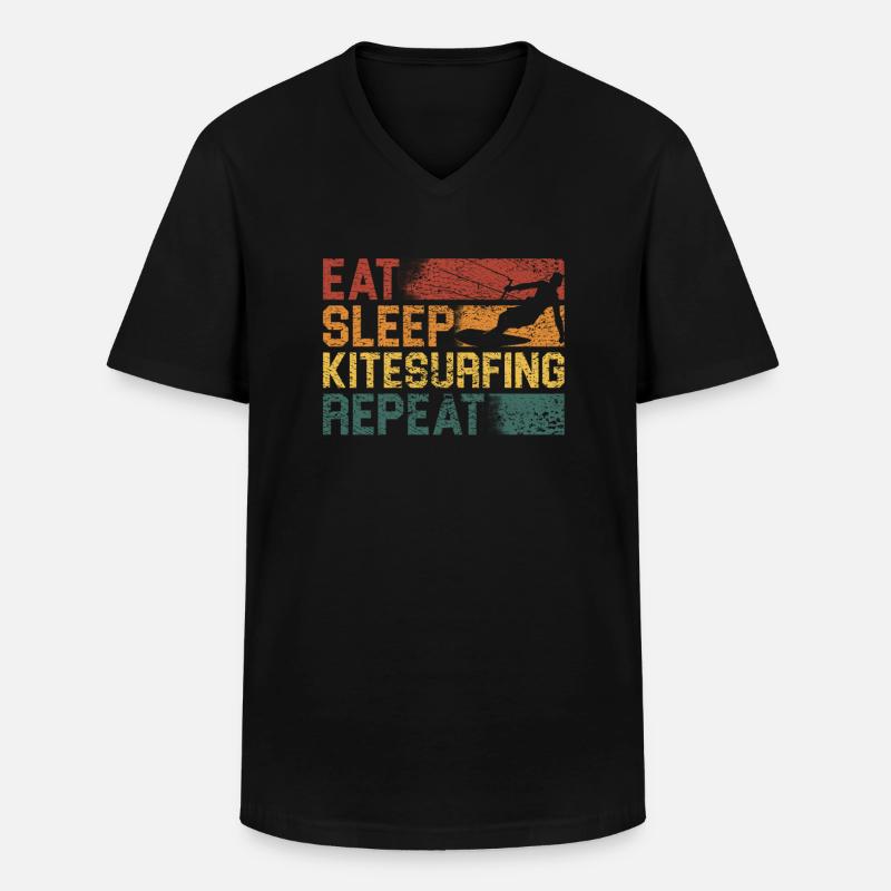 Manger Sommeil Kitesurf Répéter Drôle - T-shirt col V Homme - noir