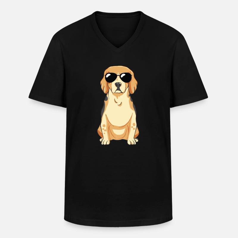 Beagle Welpe Mit Sonnebrille - Männer-T-Shirt mit V-Ausschnitt - Schwarz