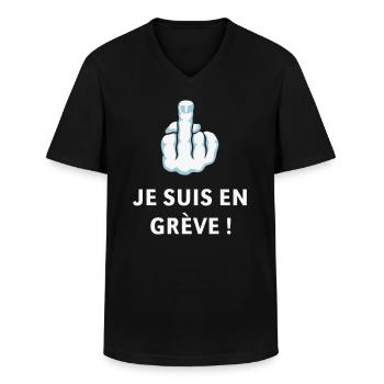 Doigt D’Honneur – Je Suis En Grève ! (Médius) - T-shirt col V Homme - noir - Devant - AI Model Male 178 dark (178cm)