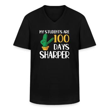 Cactus 100e jour à l’école pour les enseignants - T-shirt col V Homme - noir - Devant - AI Model Male 178 dark (178cm)