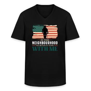 Patriotic Veteran Neighbourhood - Men's V-Neck T-Shirt - black - Front - AI Model Male 178 dark (178cm)