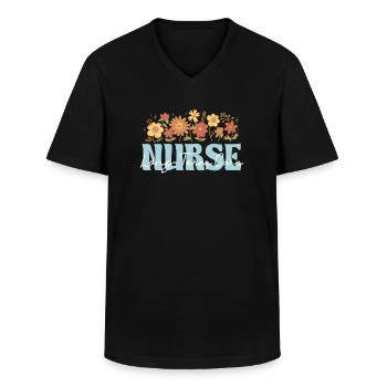 Langzeitpflege Krankenschwester Mit Blumenmotiv - Männer-T-Shirt mit V-Ausschnitt - Schwarz - Vorne - AI Model Male 178 dark (178cm)