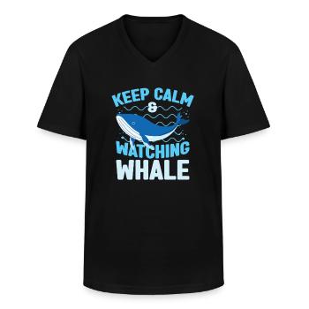 Keep Calm & Watching Whale Lovers Aquarist Gift - Men's V-Neck T-Shirt - black - Front - AI Model Male 178 dark (178cm)