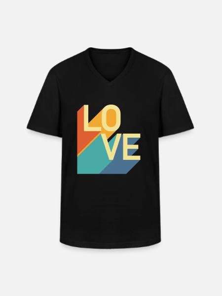 AMOUR - Rétro - T-shirt col V Homme - noir