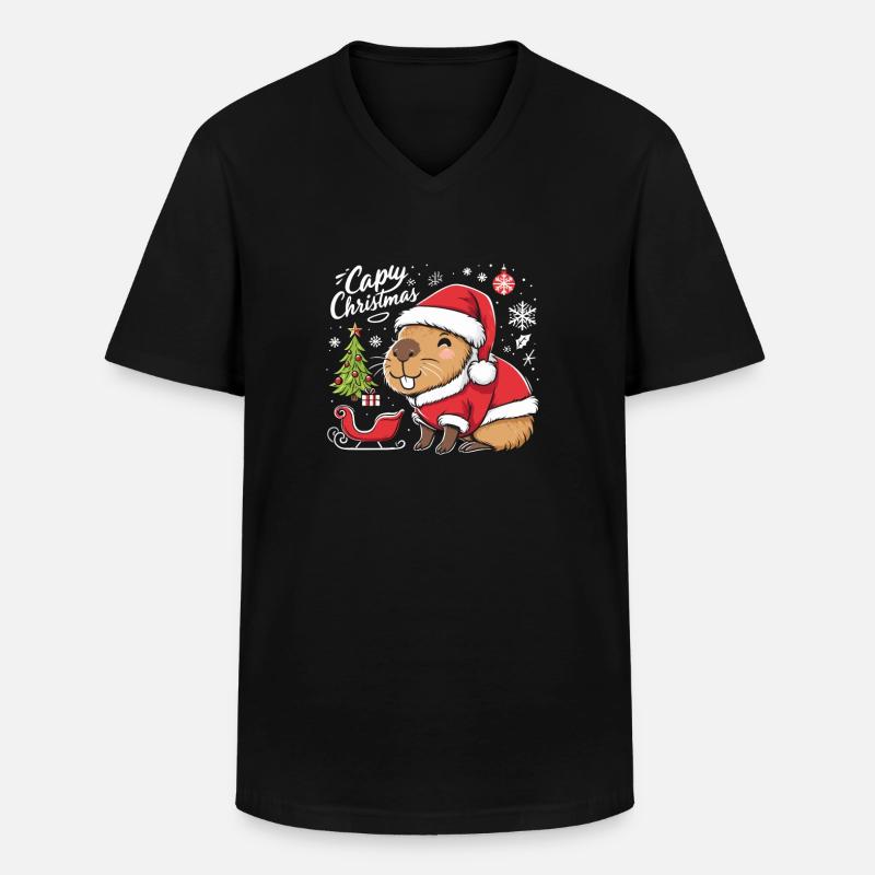 Capybara Weihnachtsbaum Weihnachtsmann - Männer-T-Shirt mit V-Ausschnitt - Schwarz
