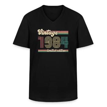 1984 ST Vintage édition limitée - Anniversaire 1984 - T-shirt col V Homme - noir - Devant - AI Model Male 178 dark (178cm)