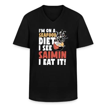 Fruits de mer Saimin - T-shirt col V Homme - noir - Devant - AI Model Male 178 dark (178cm)