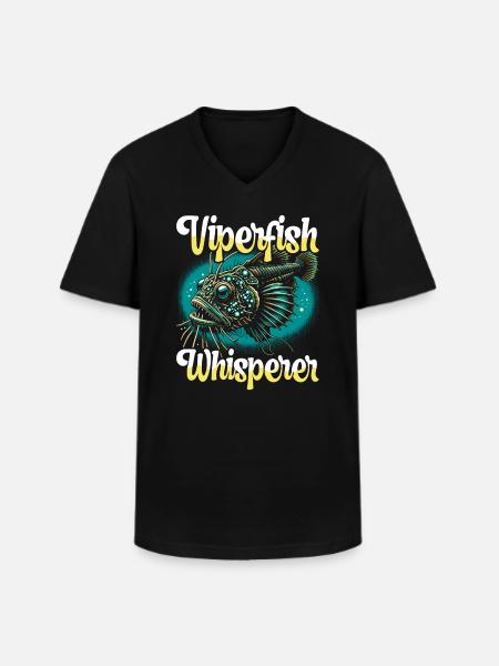 Uhyggelig, dybhav, hugorm, lystfisker, havbiolog - Klassisk herre T-shirt med V-udskæring - sort