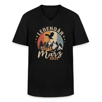 Legends Are Born In March 1931 - 1931 - Men's V-Neck T-Shirt - black - Front - AI Model Male 178 dark (178cm)