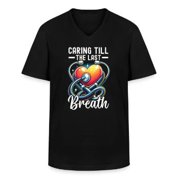 Infirmière en soins palliatifs, formée - T-shirt col V Homme - noir - Devant - AI Model Male 178 dark (178cm)