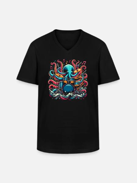 Drummer Drums Octopus Octopus - Men's V-Neck T-Shirt - black