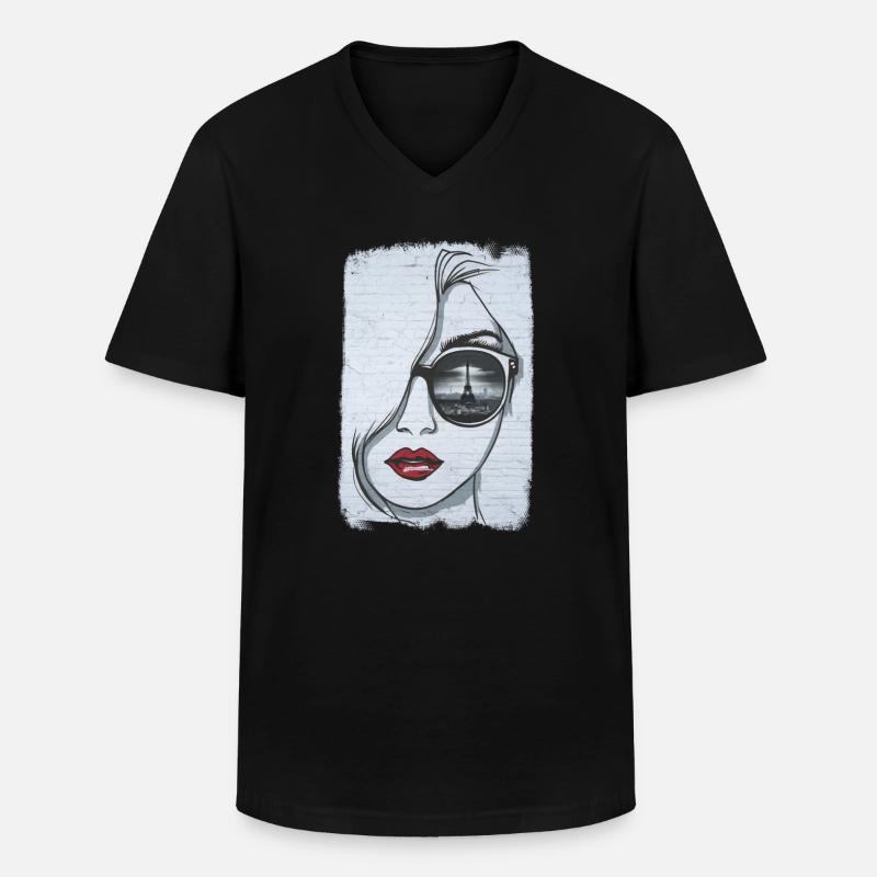 Graffiti-Mädchen in Paris - Männer-T-Shirt mit V-Ausschnitt - Schwarz