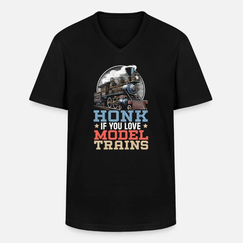 Modelleisenbahn Eisenbahn - Männer-T-Shirt mit V-Ausschnitt - Schwarz