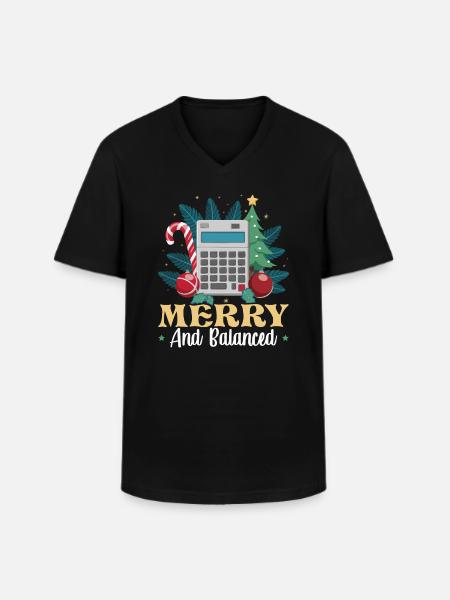 Lustiger Buchhalter Weihnachtsmann Controller - Männer-T-Shirt mit V-Ausschnitt - Schwarz