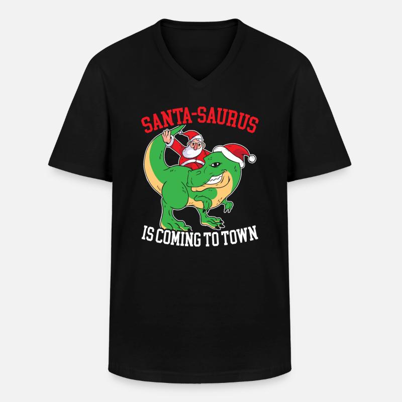 Dinosaurier-weihnachtsbaum, Weihnachtsmann, - Männer-T-Shirt mit V-Ausschnitt - Schwarz