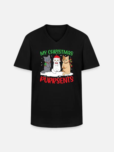 Cat Christmas Holiday Time - Men's V-Neck T-Shirt - black