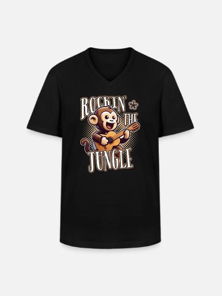 Rockin The Jungle Funny Monkey Plays Guitar - Men's V-Neck T-Shirt - black