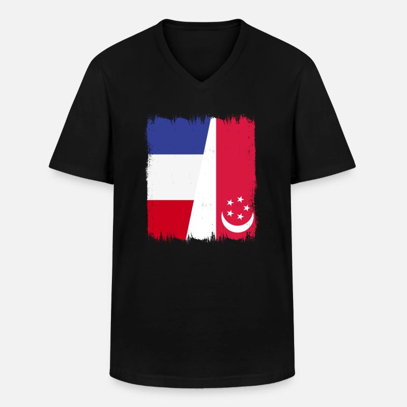 Singapur Frankreich - Männer-T-Shirt mit V-Ausschnitt - Schwarz