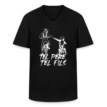 Tel Père Tel Fils Moto Cross Sport Motocycliste - T-shirt col V Homme - noir - Devant - AI Model Male 178 dark (178cm)