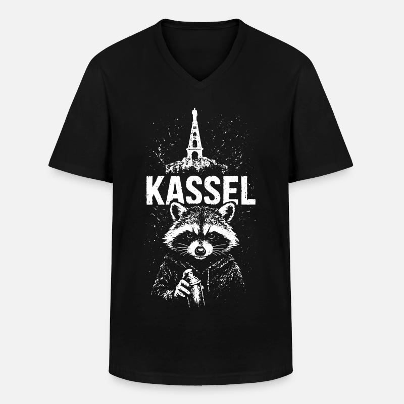 Kassel Herkules Waschbär Kassel - Männer-T-Shirt mit V-Ausschnitt - Schwarz