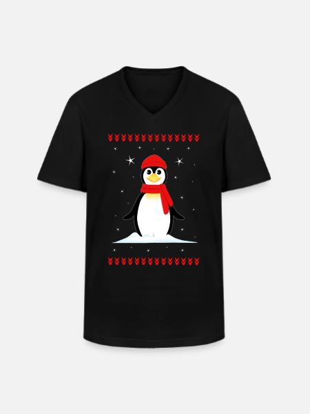 Penguin Christmas Winter - Men's V-Neck T-Shirt - black