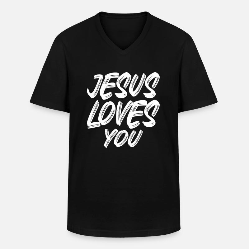 Jesus Loves You - Männer-T-Shirt mit V-Ausschnitt - Schwarz