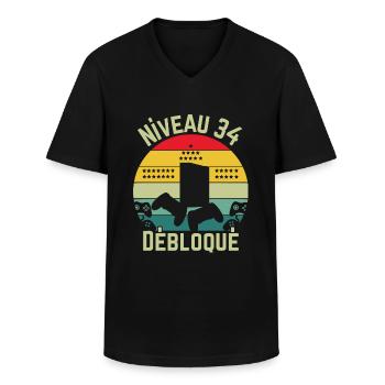 Level 34 Unlocked - Men's V-Neck T-Shirt - black - Front - AI Model Male 178 dark (178cm)