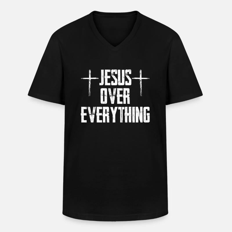 Jesus Over Everything - Männer-T-Shirt mit V-Ausschnitt - Schwarz