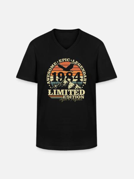 Millésime 1984 Né Vintage Rétro Anniversaire - T-shirt col V Homme - noir