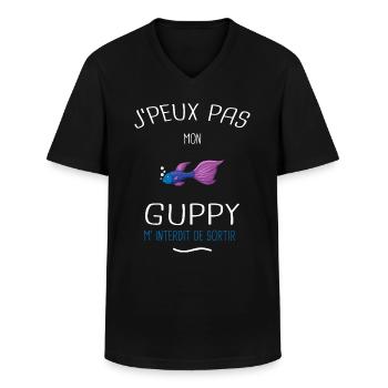 guppy aquariophile aquarium aquariophilie cadeau - T-shirt col V Homme - noir - Devant - AI Model Male 178 dark (178cm)