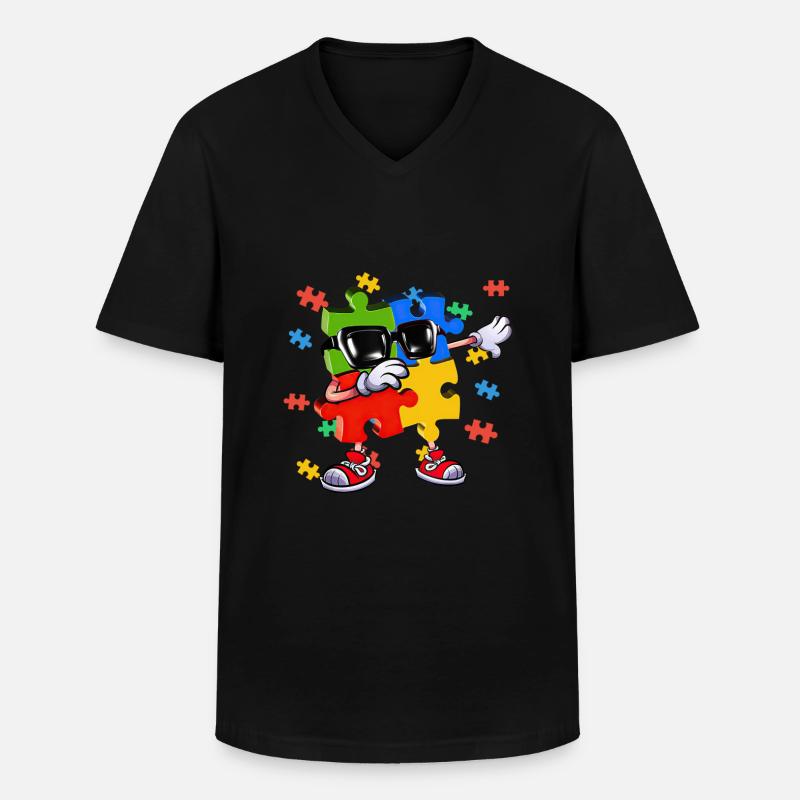 Dabbing Puzzle Piece - Männer-T-Shirt mit V-Ausschnitt - Schwarz
