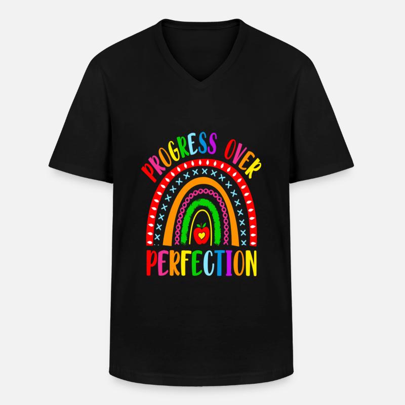 Rainbow Progress Over Perfection Motivational - Männer-T-Shirt mit V-Ausschnitt - Schwarz