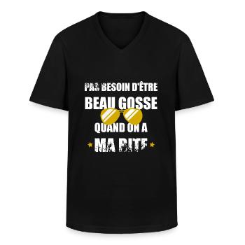 Pas besoin d'être beau gosse - T-shirt col V Homme - noir - Devant - AI Model Male 178 dark (178cm)